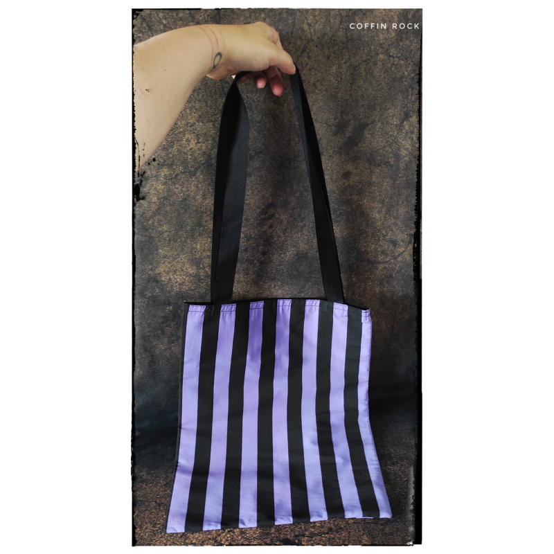 tote bag : rayures violet/noir doublé