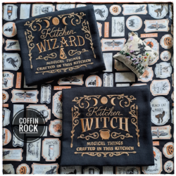 Torchon noir Kitchen Witch/Wizard