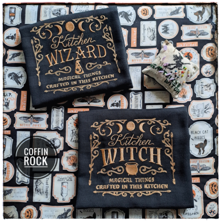 Torchon noir Kitchen Witch/Wizard