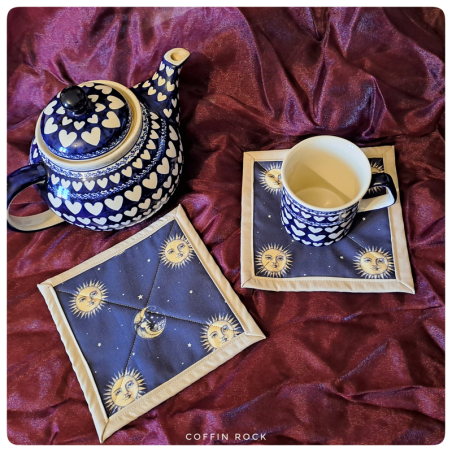 soleil-lune : tapis cosy pour tasse ou théière