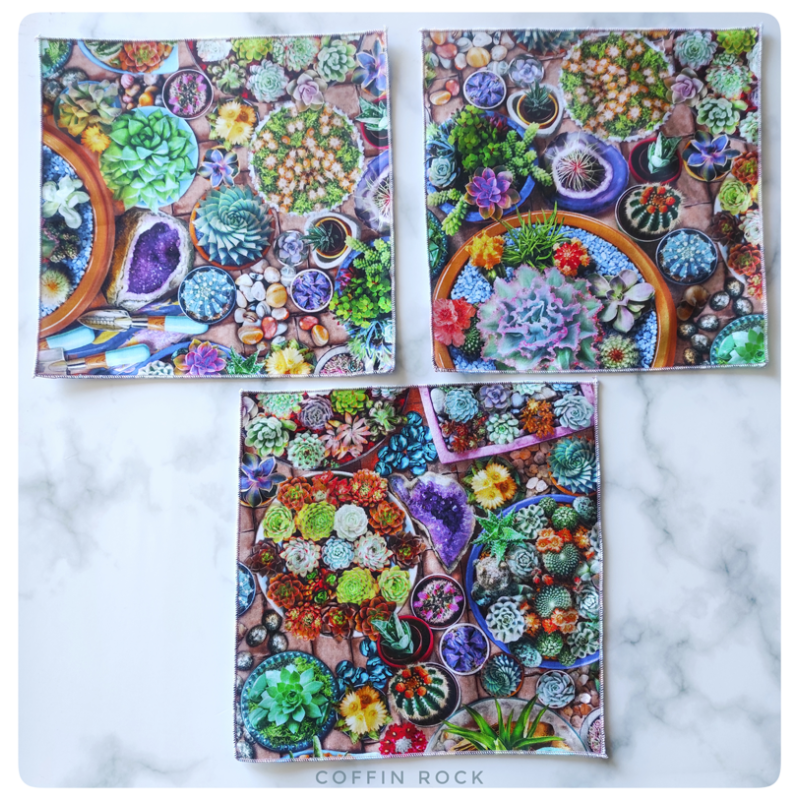 succulentes et cristaux : mouchoirs en coton